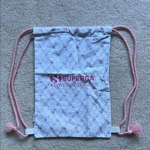 LoveShackFancy Floral Drawstring Backpack - Pink and Light Blue